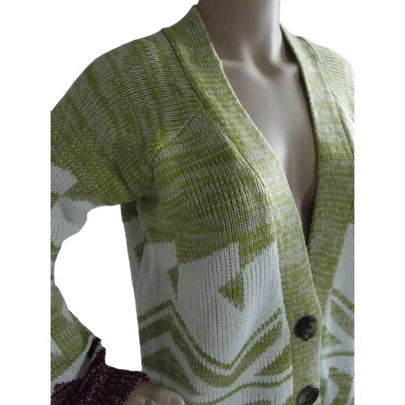 Mudd Cardigan Sweater Womens Junior XL Aztec Button Green Burgundy & Off-White - Picture 2 of 8